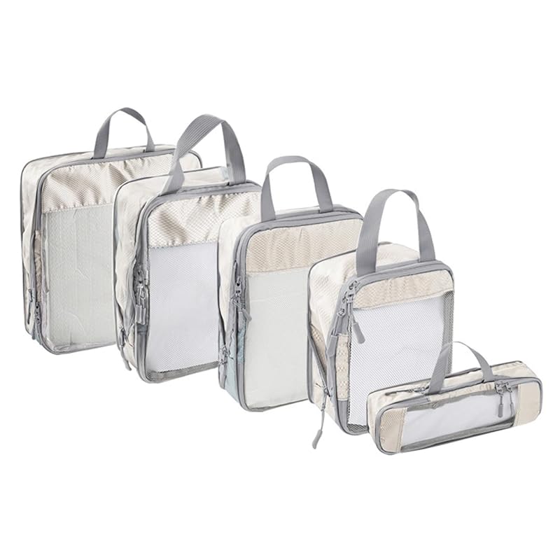 

travel compression bag travel pouch convenience travel compression bag 5 piece set 5 sizes Easy compression clothing sorting pouch travel bag (greige)