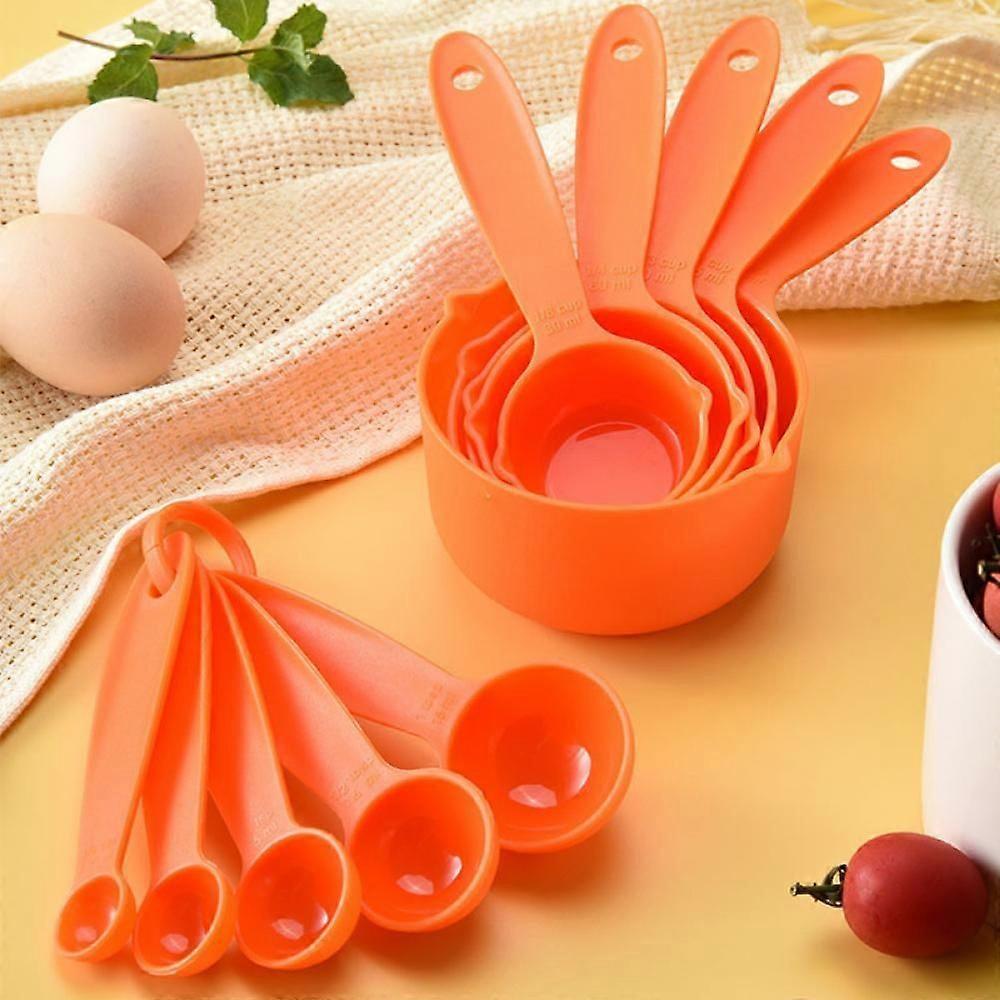 Plastic Measuring Spoon, Measuring Cup, Baking Tool, Orange 10-piece Set, Used For Measuring Cake Baking Powder