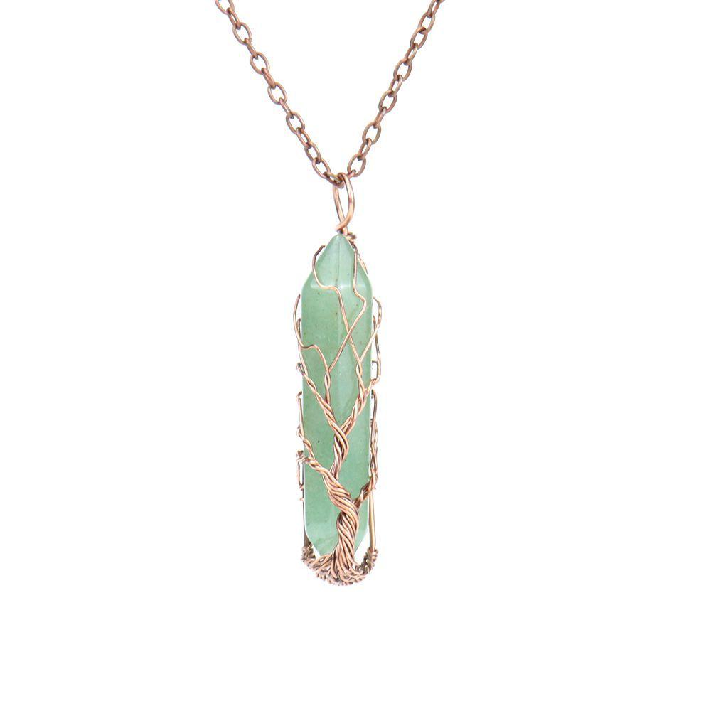 Ancient Red Copper Wound Tree Of Life Natural Crystal Hexagonal Prism Necklace Fortune Tree Necklace N