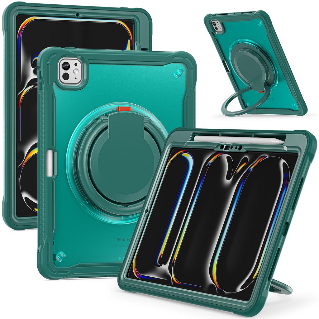 For iPad Pro 11 (2024) Case Rotary Kickstand PC+TPU+Silicone Tablet Cover