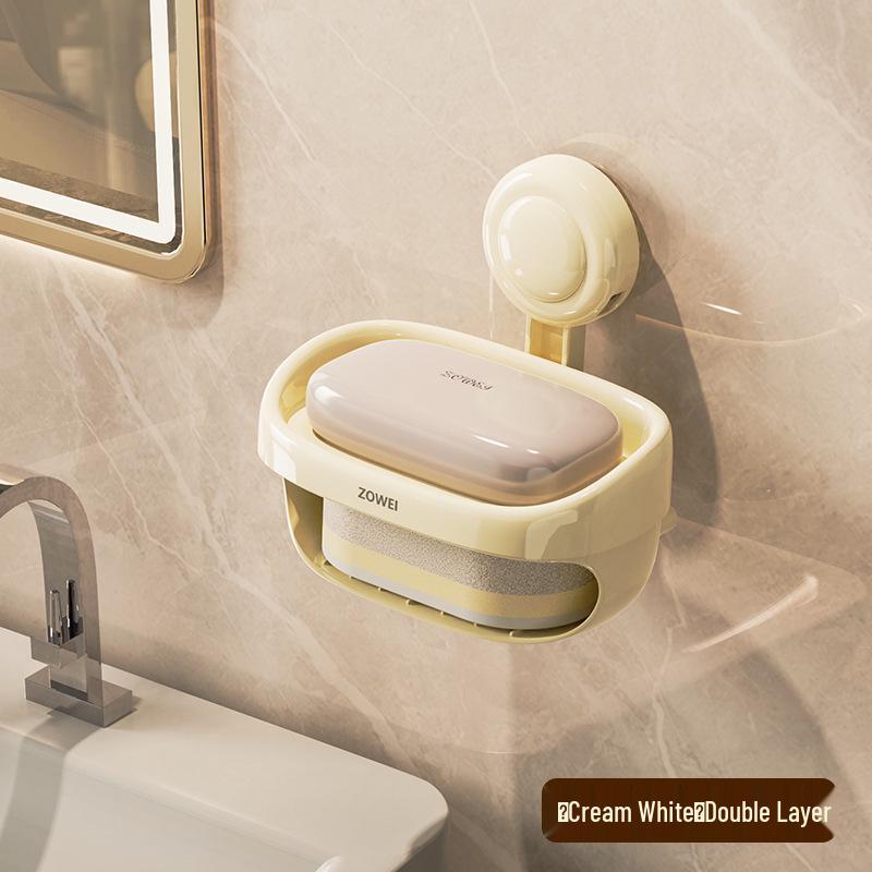 

Двухслойная настенная мыльница на присоске, не требует сверления, дренажная конструкция, большой размер Cream Suction Cup Soap Dish - 1 Pack
