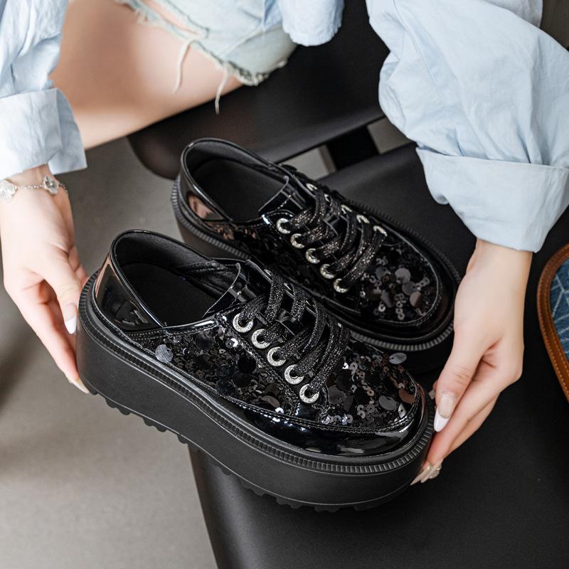 Thick-soled Two-wear Casual Women's Spring and Summer 2025 New Mesh Breathable Muffin Shoes Women's Sequins Simple Solid Color Trend