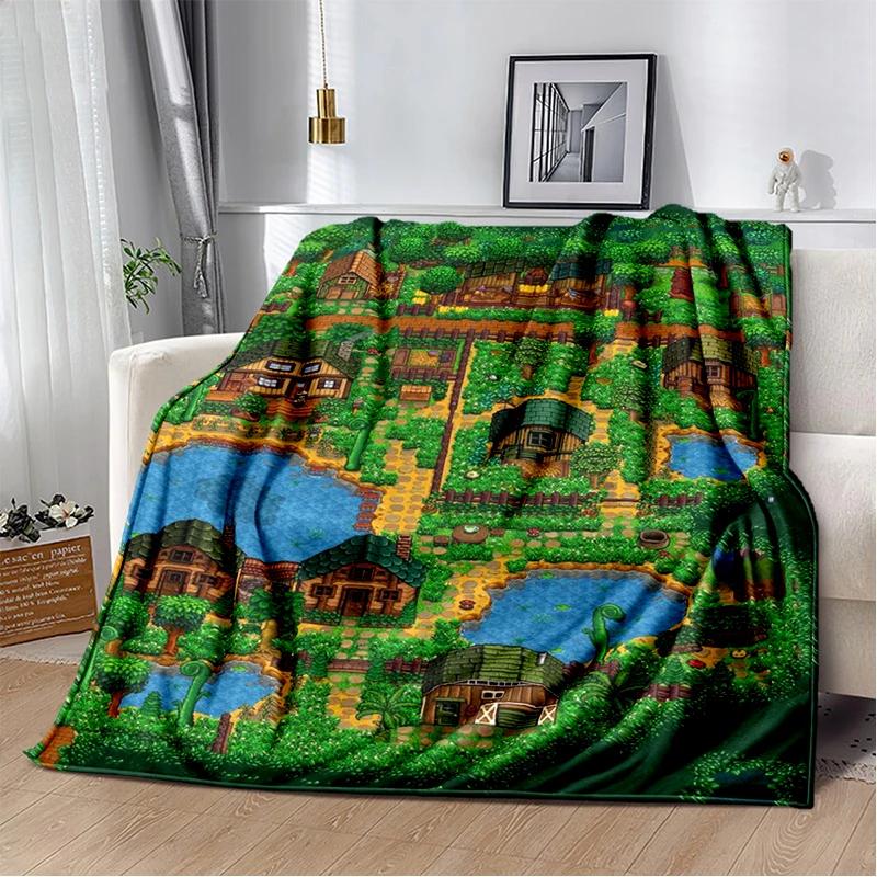 3D Stardew Valley Farm Map Game Cartoon Blanket,Soft Throw Blanket for Home Bedroom Bed Sofa Travel Picnic Cover Kids Gift