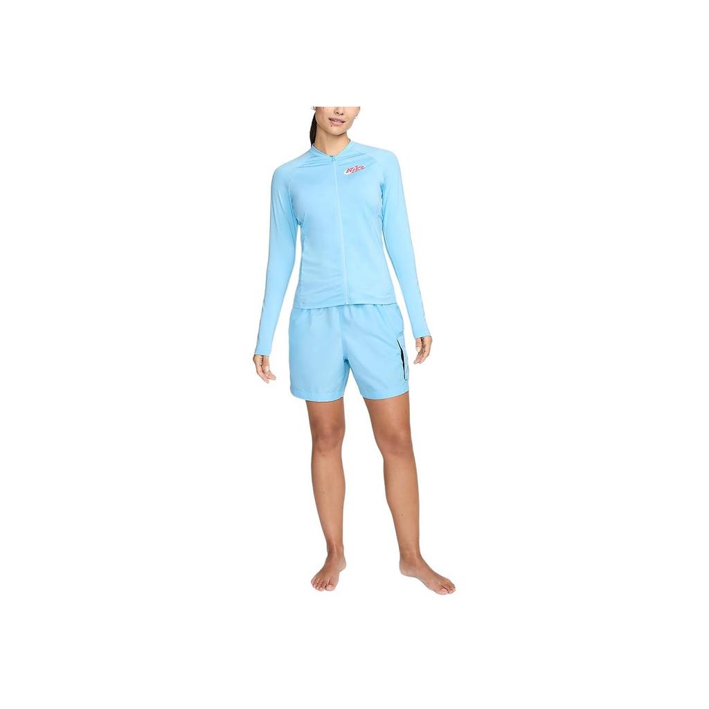 Nike Swim Letter Print Outdoor Casual Sports Zip Collar Long Sleeve Breathable UV Protection Sun Protection Women Tops Water-Blue FZ6336-407