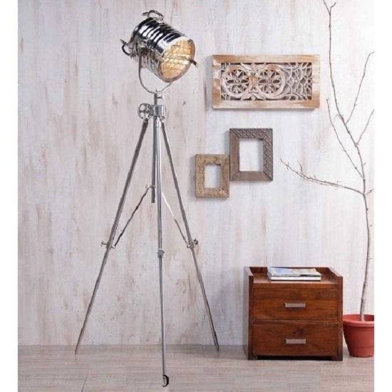 Studio Search Light Designer Floor Lamp Chrome Spotlight with Tripod Stand