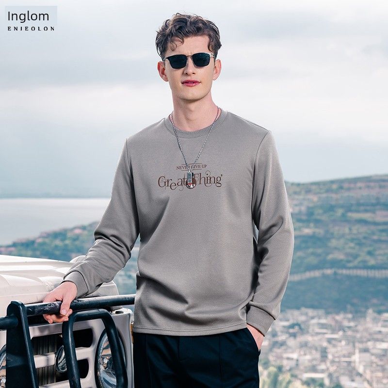 

Yingjuelun 2025 Autumn/Winter Letter Print Sweatshirt Men s Trendy American Casual Spring/Autumn Crew Neck Base Shirt Top Light gray 2XL