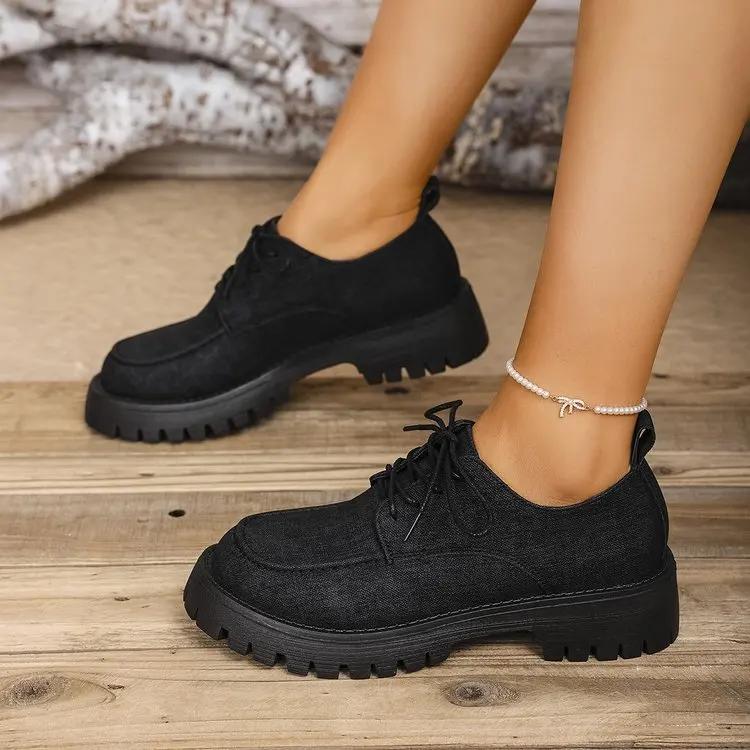 

Fashion Shoes for Women Spring Autumn Soft Soled Loafers Black Leather Non-slip Casual Platform Comfortable Work Shoes Flat Sneakes 2025 43 чёрный