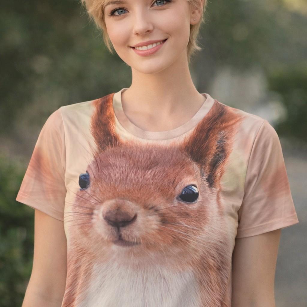 Mr. Festive Unisex T-Shirt Size M Multicolor Funny Squirrel Face All-Over Print S