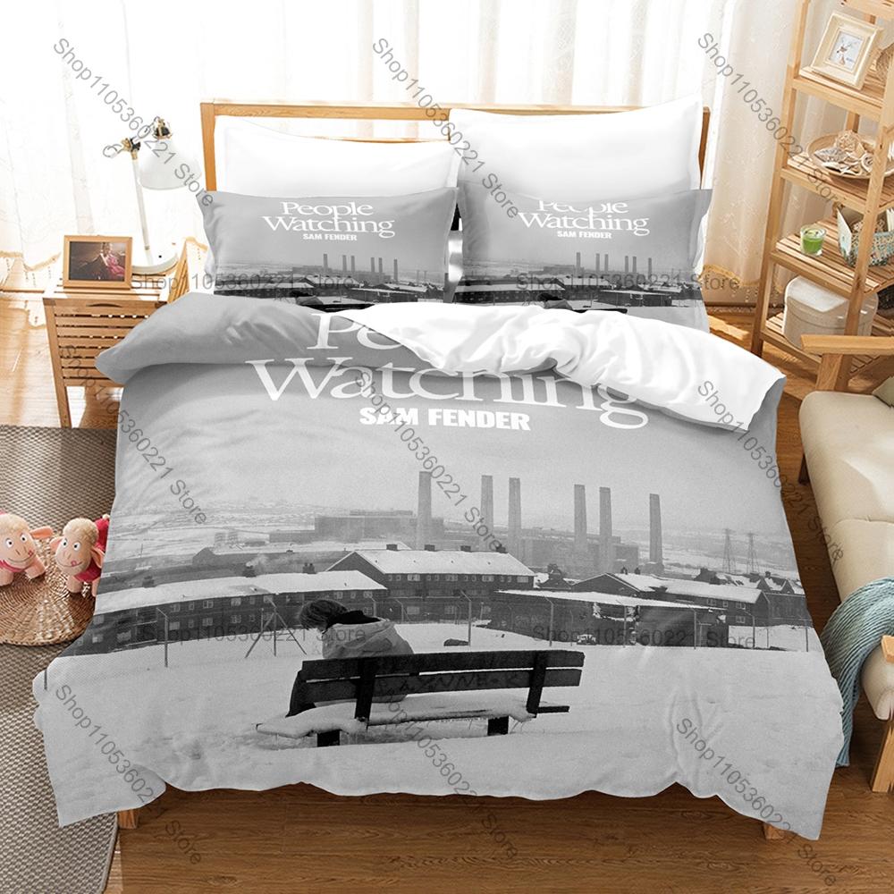 S-Sam Fender Duvet Cover + 2 Pillowcases Simple Vintage Rock Text Pattern Print 3 Pieces Bedding Linen Young Indie Music Fan