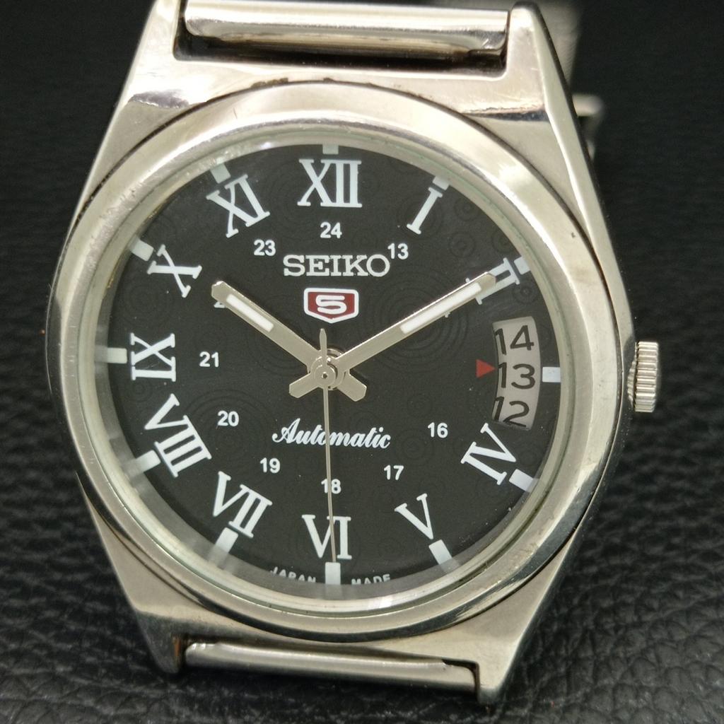 VINTAGE SEIKO 5 AUTOMATIC 7005A JAPAN MENS BLACK COLOR DIAL WATCH A708505-1