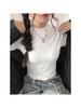Women's White Slim-Fit Thermal Fleece Turtleneck Top - Long Sleeve 2025 Autumn/Winter Layering Essential.
