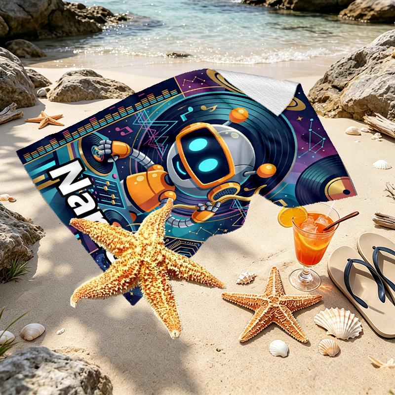Custom Name Personalized Cosmic Bot Crew Print Beach Towel, for Trip Camping Beach Party Home Decor, Birthday Gift for Family & Friends