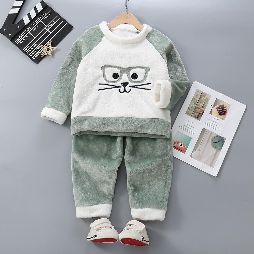 2023 Herbst/Winter Fleecefutter Kinder Cartoon Flanell Pyjama Set