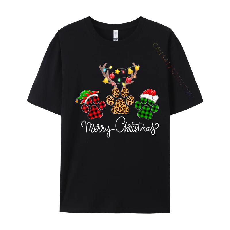 Merry Christmas Dog Paws Lights Buffalo Plaid Leopard Xmas TShirt Tops Tees Cotton Tee Short Sleeve TShirts Unisex