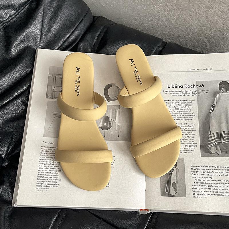 Spring and summer niche pink leopard print sandals women's summer word with soft-soled slope heel cool slippers shoes