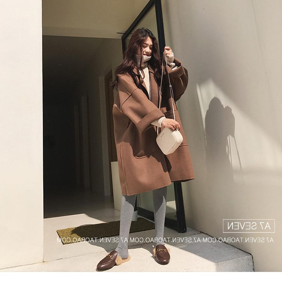 Plus Size Autumn Women's Korean Style Wool Coat Long Length Overcoat for Large Size (200 lbs) Loose Cape