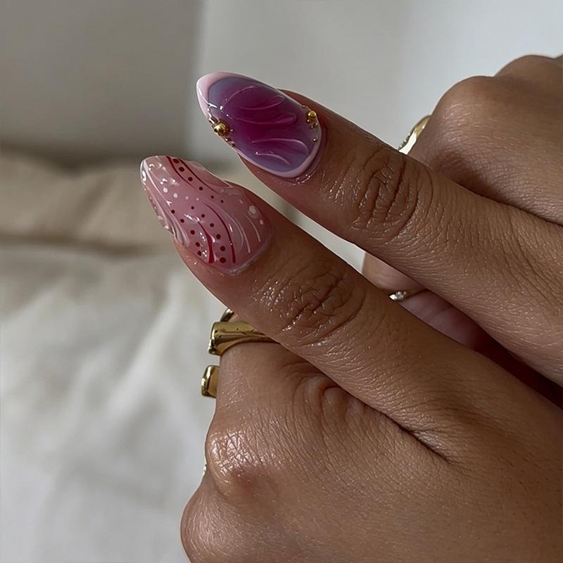Europe and the United States popular wear nail short almond 3d three-dimensional flower fake nail hand point drill foreign trade nail wear nail piece
