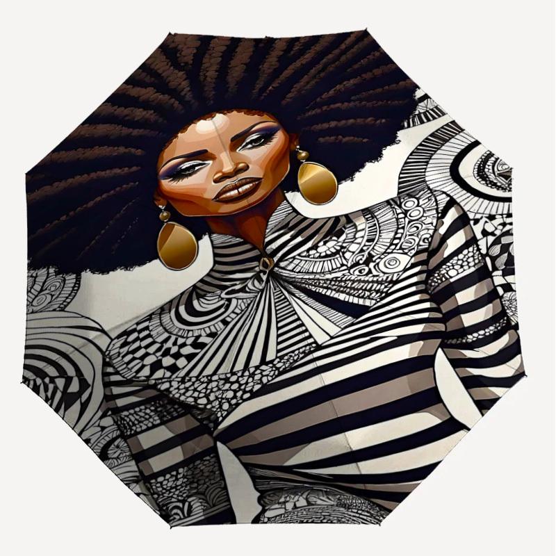 1pc African American, Pattern Automatic Open/Close Umbrella Compact Folding Umbrella with 8-Rib Shaft for Women/Men, Portable Travel Umbrella,1223S