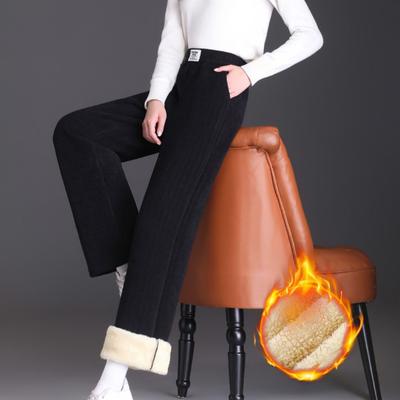 Winter Women HighWaist Korean Fleece Lined Wide Leg Pants Casual Thicken Warm Baggy Sweatpants  Lamb Fluff Straight Pantalones