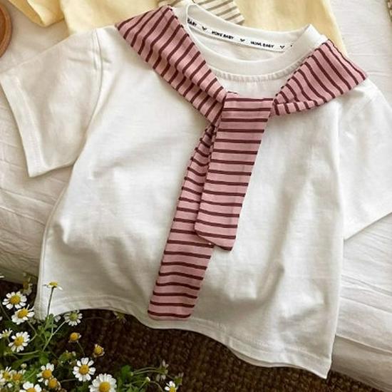 Mädchen Dopamin Gestreifter Schal & Weitbein Hose Set - Sommer 2025 Kollektion