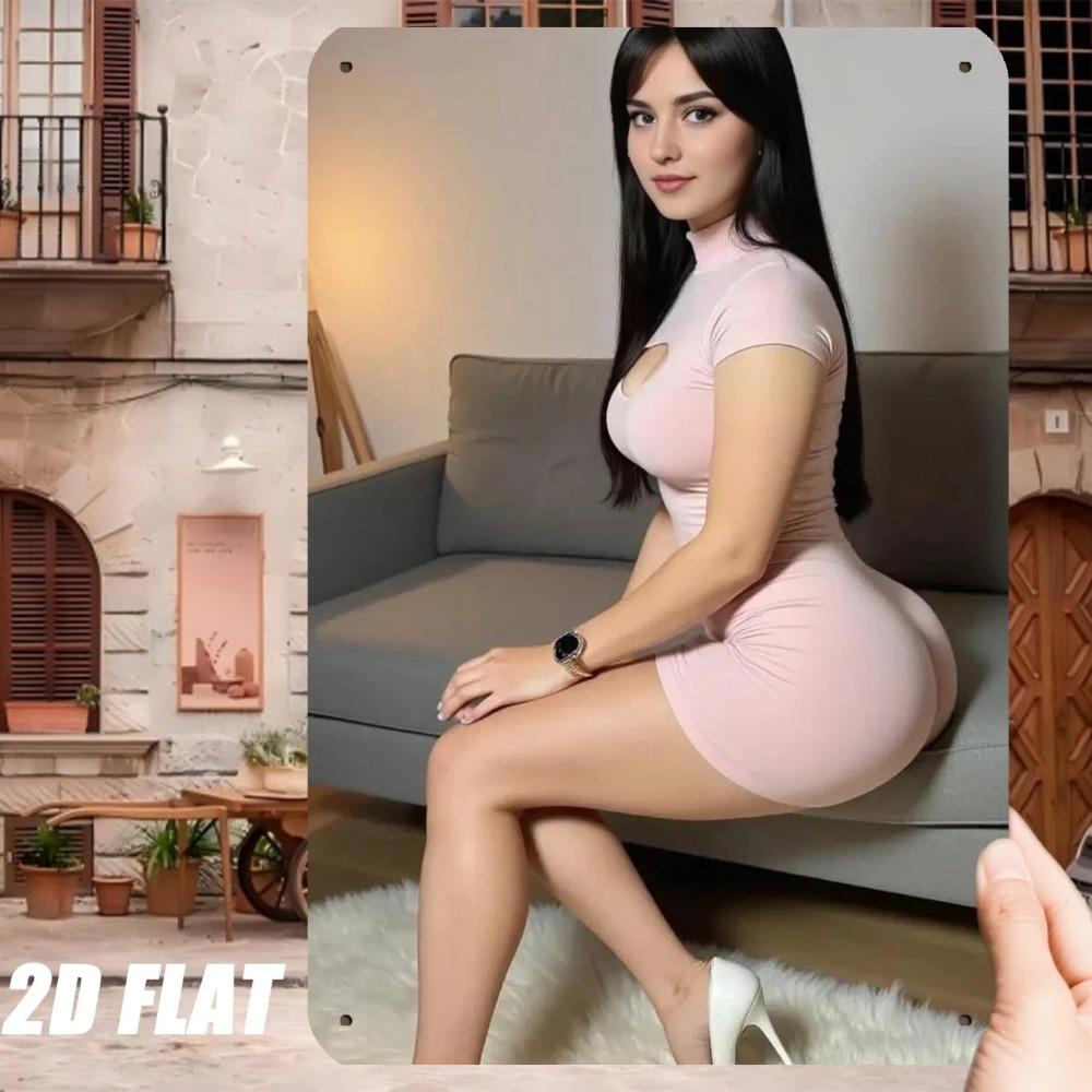 Retro Metal Wall Sign Vintage 8x12 Inch Pink Lady Art Decor for Cafe Bar Home