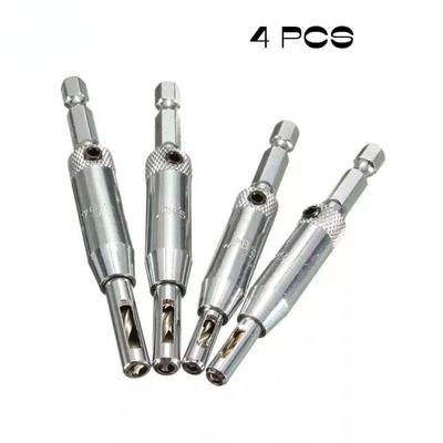 4-teiliges selbstzentrierendes Scharnier-Hardware-Bohrer-Set, 5/64, 7/64, 9/64, 11/64, HSS-Holzwerkzeug, Lochsäge, Schrank-Werkzeug-Set