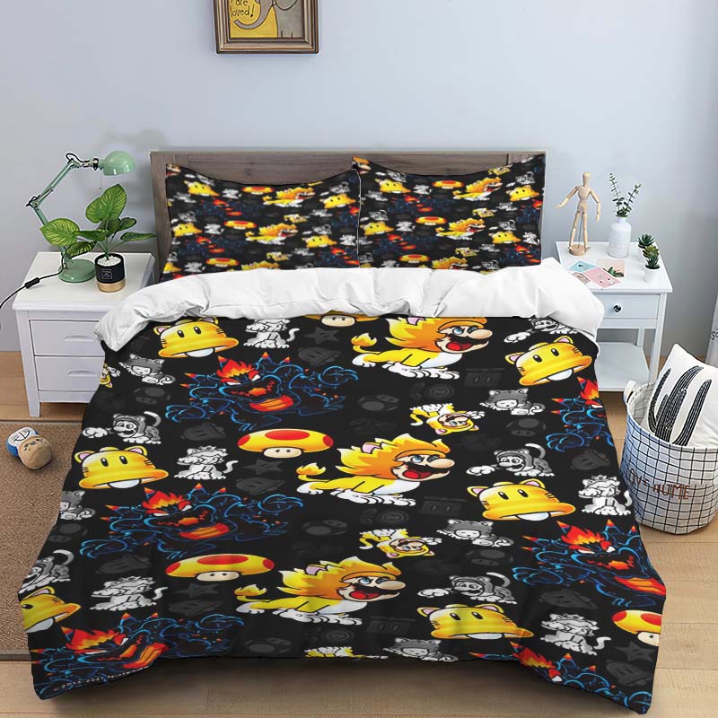 2026 New Super Mario Game-Themed Duvet Covers and Pillowcases – Suitable for Single, Double, Queen, and King Beds