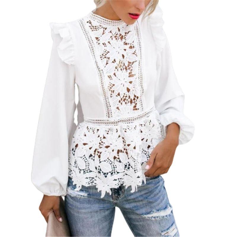 Cut-out Lace-Paneled Long-Sleeve Top2022 Cutout Lace Stitching Long Sleeves Tops
