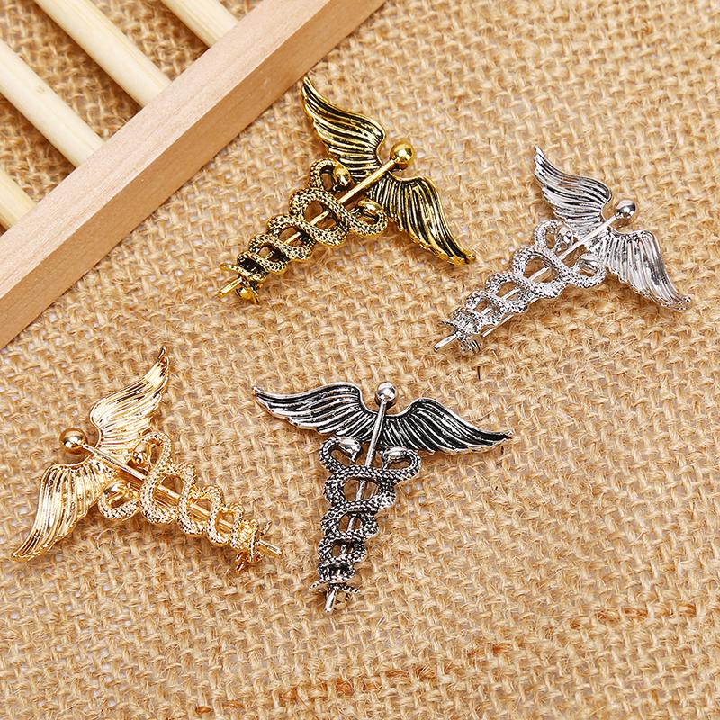 Retro Angel Wings Men Badge Pin Snake Brooches Lapel Medal Decoration