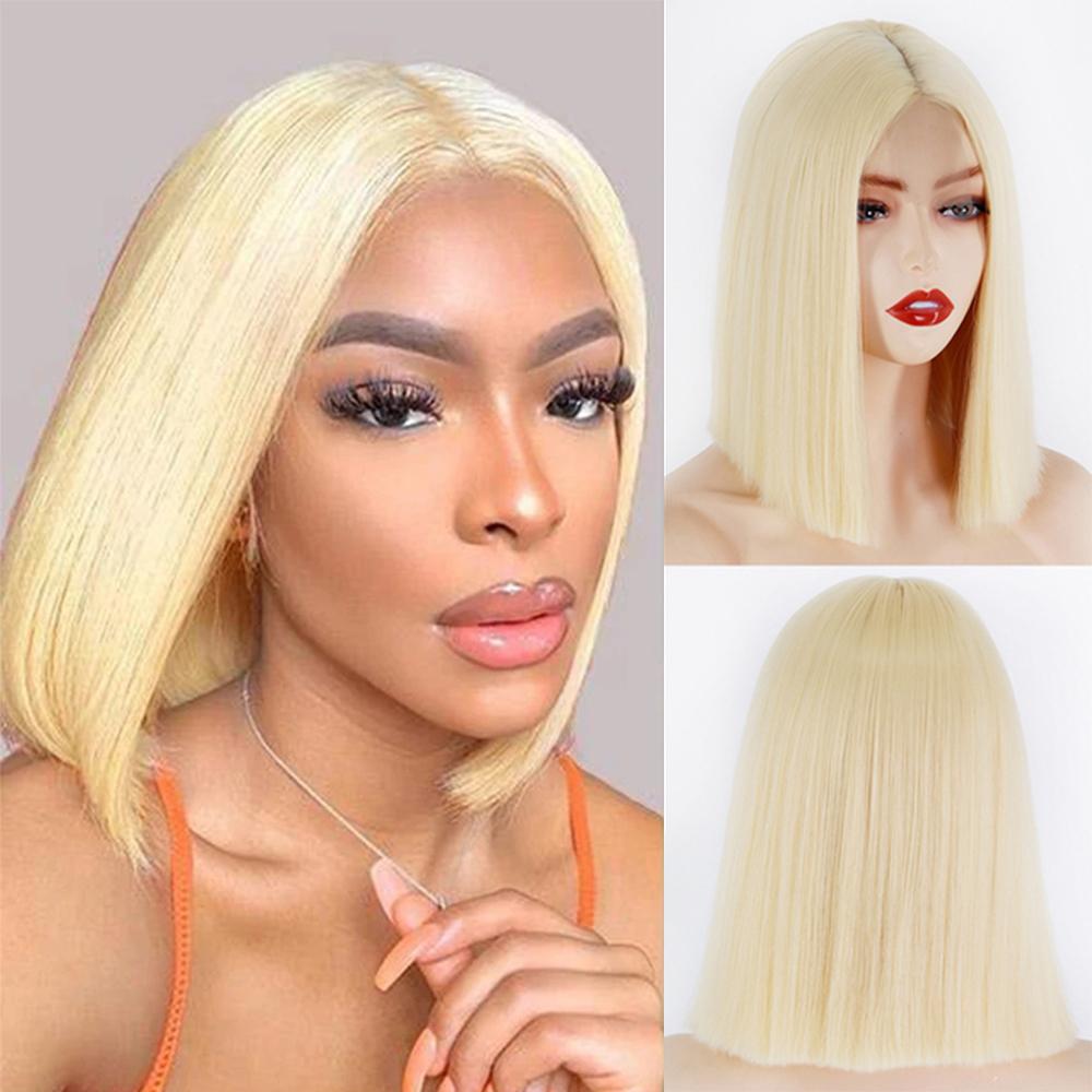 MISS WIG Kvinner Kort rett Bob-parykk Uten smell Blonder Frontparykk Syntetisk fiber Rødvinfarge Skulderlengde Rett parykk