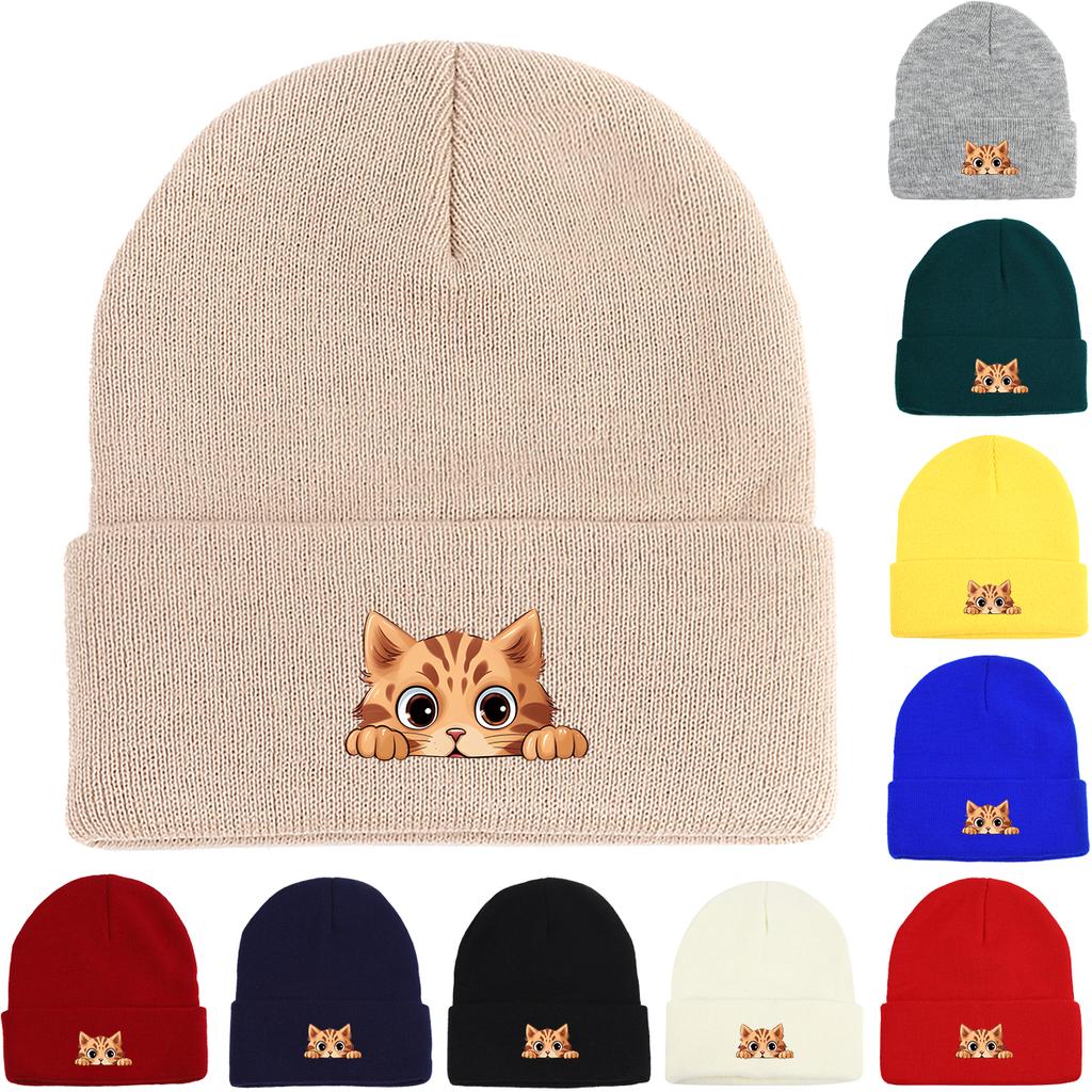 Lovely Cat Print Unisex Winter Hats Knitted Hat For Woman Warm Knit Cap Beanie Perfect For Travelling One Size Fits All