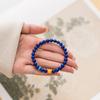 Cyan Blue Lapis Lazuli & Amber Beaded Bracelet