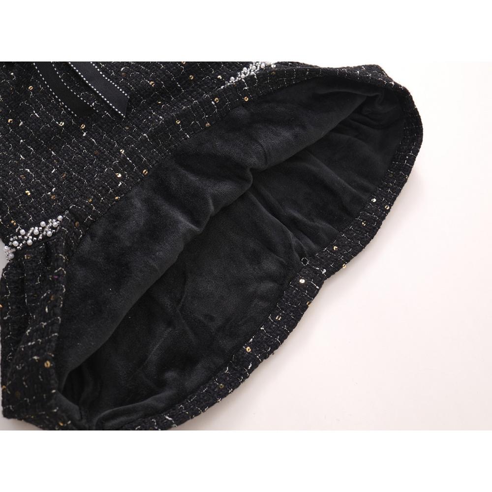 Girls' Tweed Little Sleeveless Vest Dress Autumn Winter New Baby Black Light Luxury Rhinestone Dress