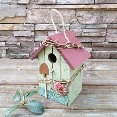 7.8 Inch Wooden Birdhouse Hand Painted Bird House for Outdoor Hanging Bird House Garden Decoration