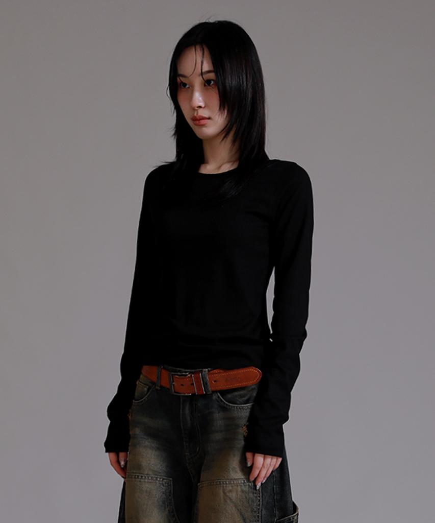 LIKE THE MOST Basic Round Ribbed T-Shirt_Black