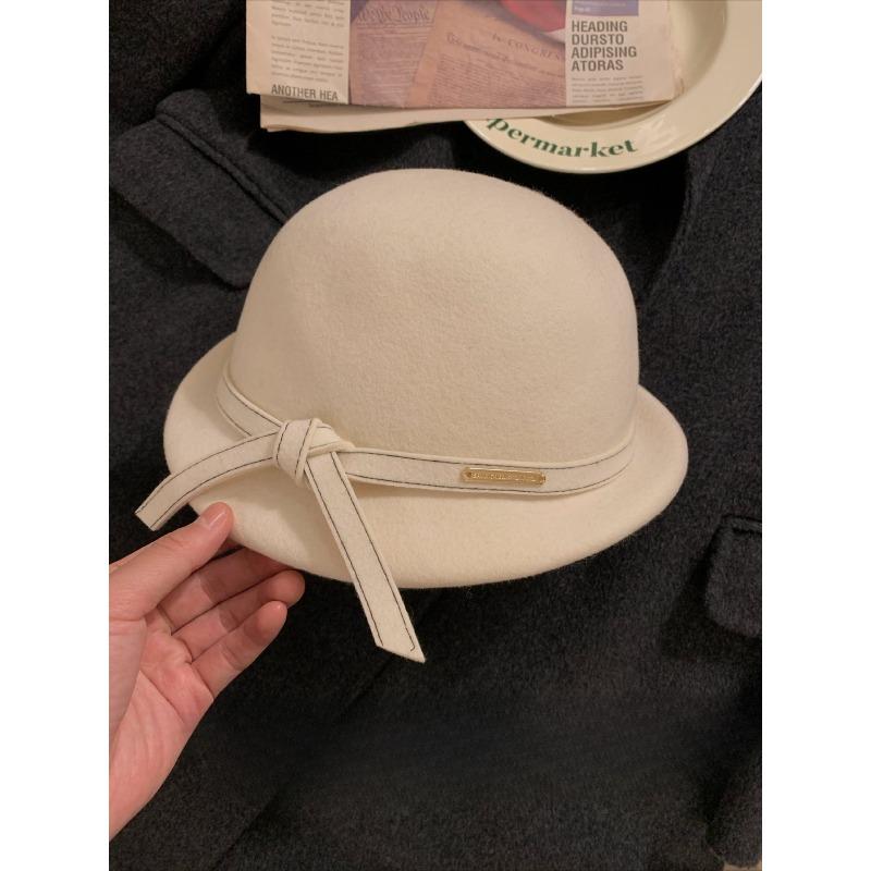 Top Hat Wearing Autumn and Winter Fisherman Hats for Australian Hairy Women with Bows and Basin Hats