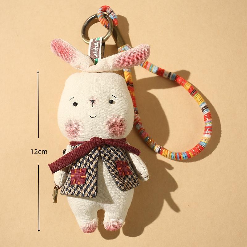 Cute Cartoon Animal Plush Keychain Rabbit Bear Fabric Pendant Fashion Keyring Unique Soft Toy For Backpack Decoration