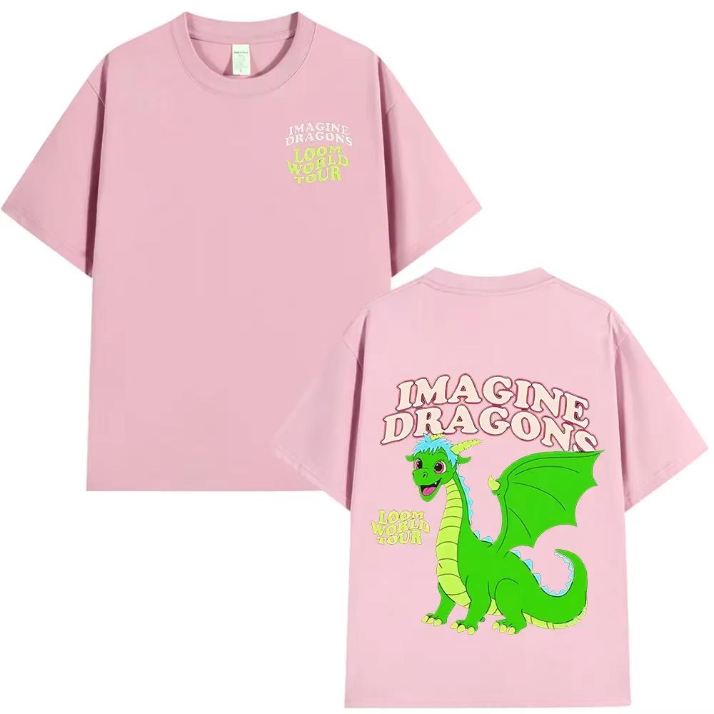 Imagine Dragons Loom World Tour T Shirt Rock Band Cartoon Dragon Tshirts Unisex WOMEN High Quality Cotton Short Sleeve Tshirt