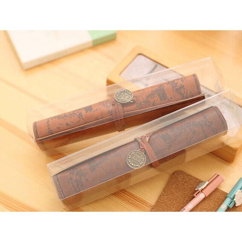 Kreativní mapa pokladů Vintage plátno kůže Velkokapacitní taška na tužky Roztomilá jednoduchá krabice na psací potřeby Rolovací taška na tužky