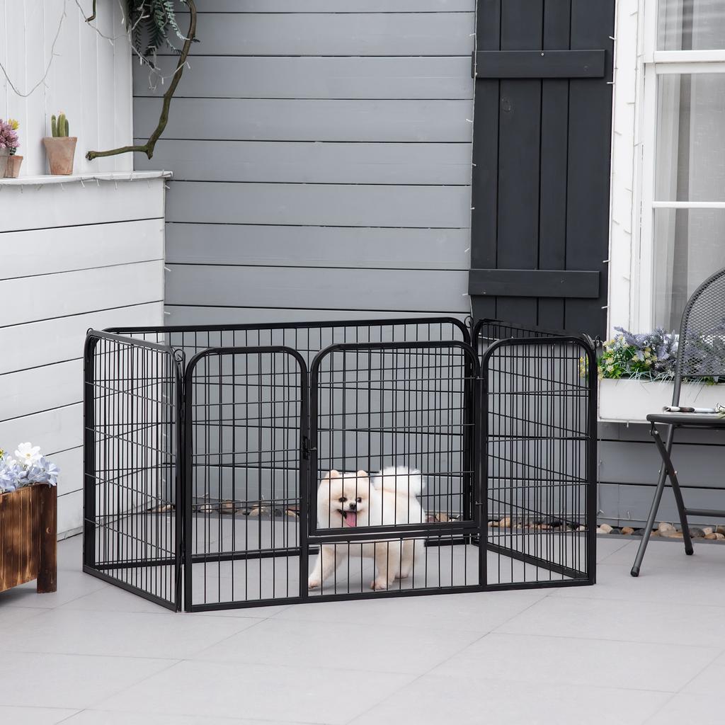 Small Dog Playpen, Indoor and Outdoor, Pet Fence with 6-Piece Steel and Metal Mesh, 125x80x70 cm, Black