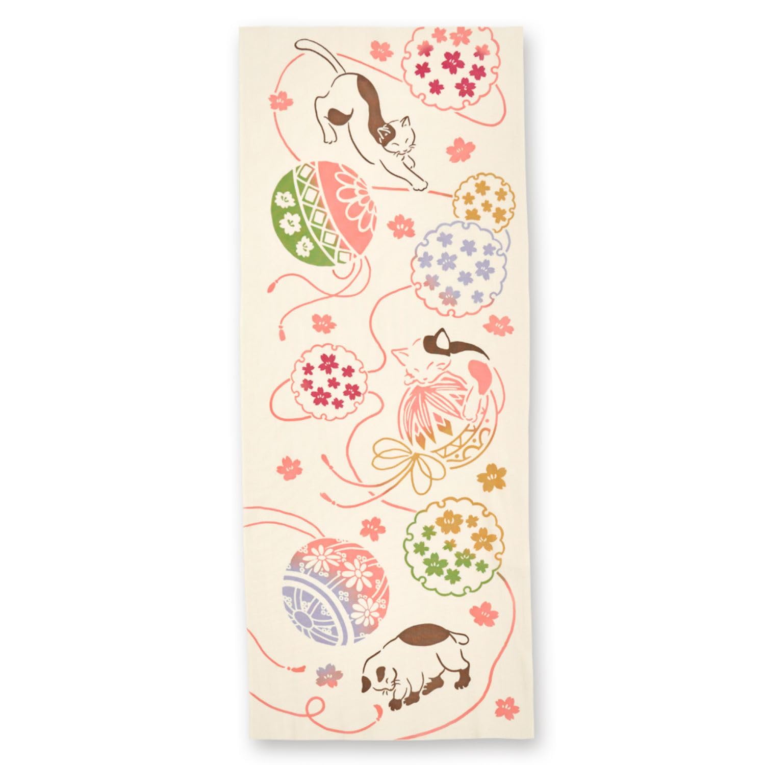 Miyamoto Kenema Chusen Tenugui hand Temari Cat Design 50234 35 x 90 cm (Japanese towel) - - Approx.