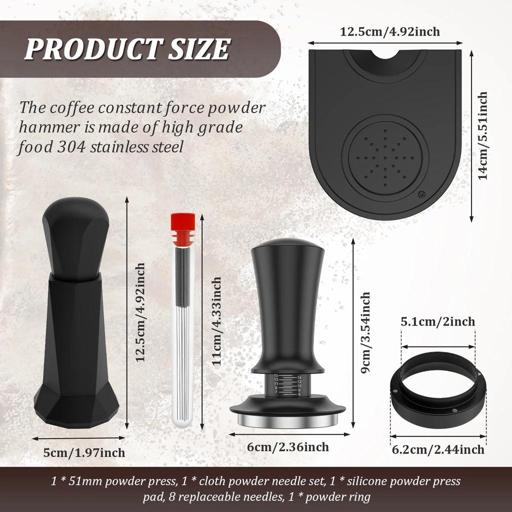 5/2pc 51MM Espresso Tamper Coffee Ground Tamper Tool with Constant Pressure Calibrated Spring Professional Espresso Hand Tampers