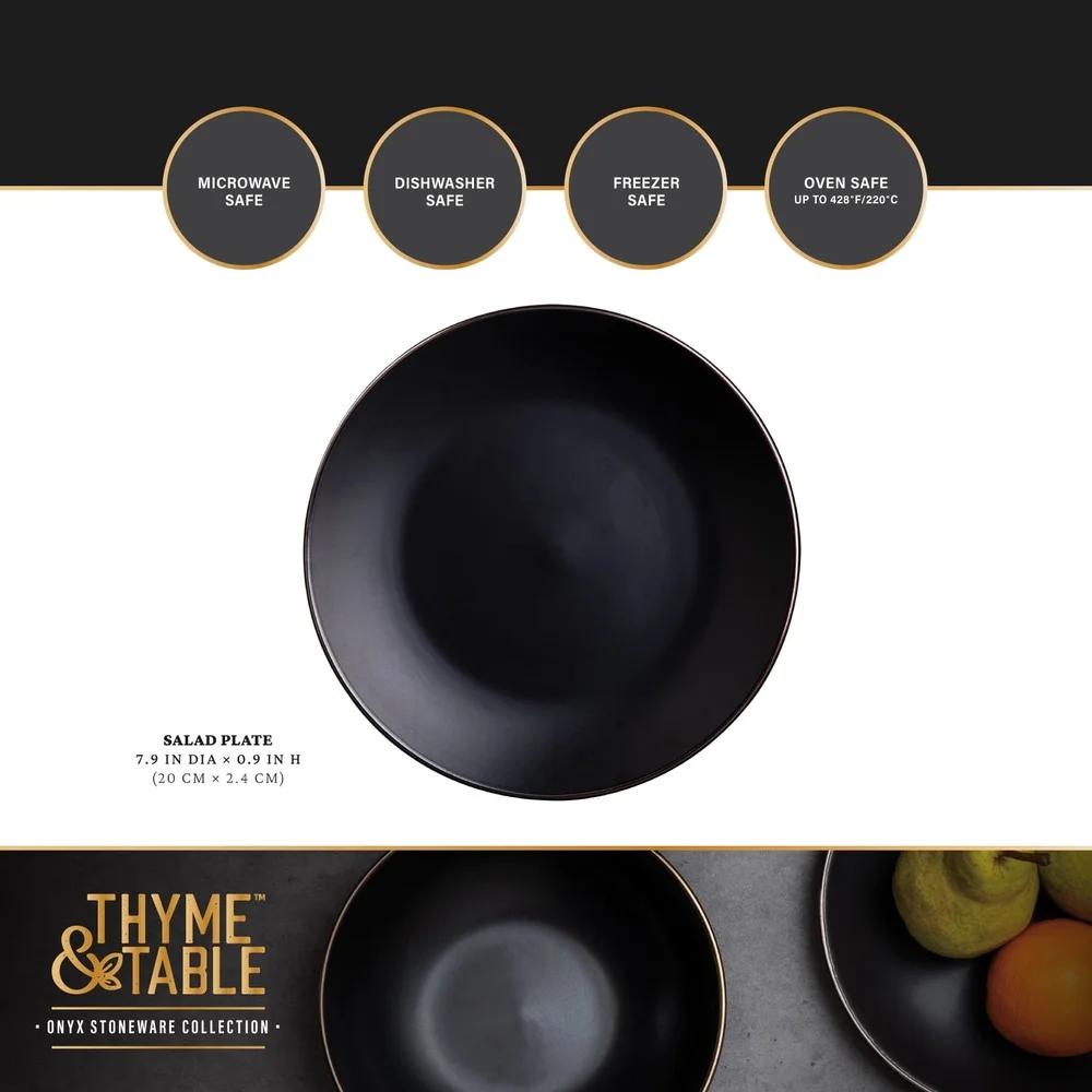 2 Pack Stoneware Salad Plates Round Microwave Dishwasher Safe Durable Casual Dining Entertaining Everyday Meals Black Onyx