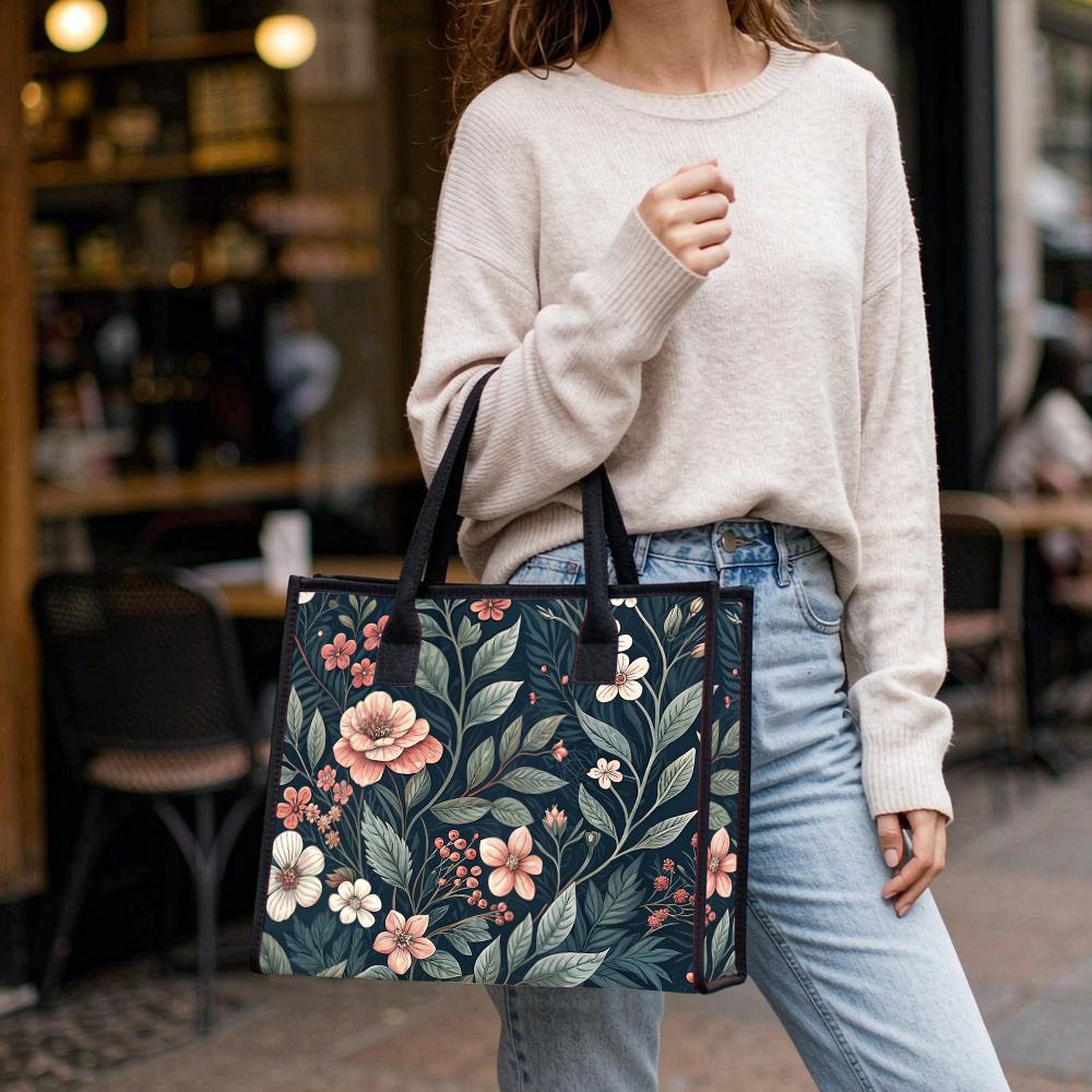 Vintage Floral Women Casual Tote Bag Fashion Daily Shopping Handbag Large Capacity Portable Ladies Shoulder Bag