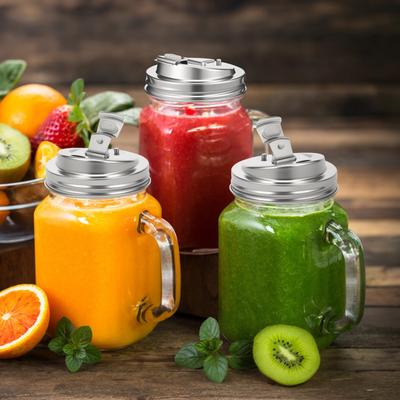 4Pcs Mason Can Lid Stainless Steel Food Safe Sealing Cap with Silicone Plug Pour Nozzle Jar Cover  for 2.76 Inch Wide Mason Jar