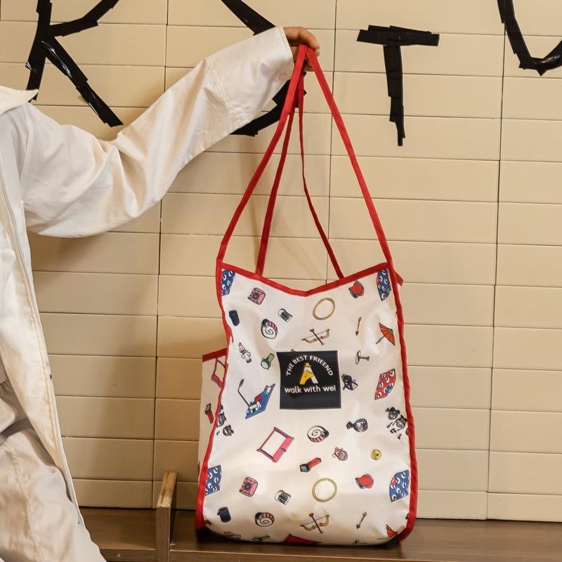 Foldable Storage Bag, Large Capacity Fashionable Supermarket Shopping Bag, Portable Waterproof Handbag, Shoulder Bag