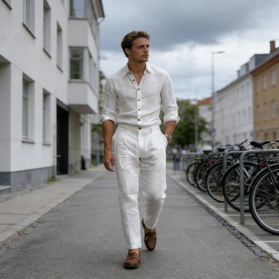 Men Linen Casual Pants Regular Fit Plain Color Trousers Breathable Dress Pants with Belt Loop for Travel Office Beach Daily Wear