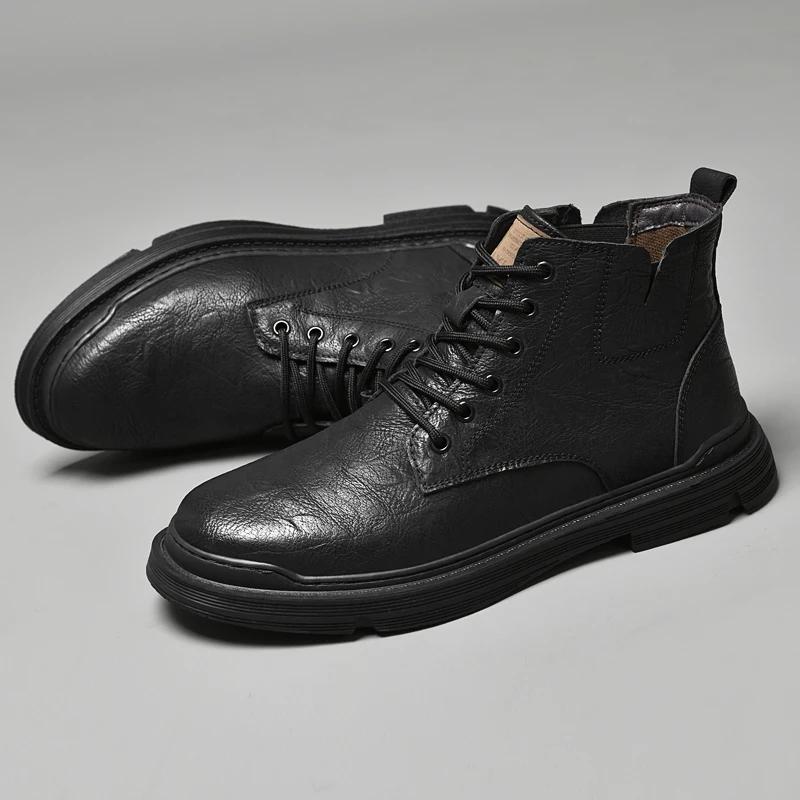 Fashion High Quality Leather Motorcycle Boots Casual Luxury Designers Lace-up High Top Comfortable Fashion Man Outdoor Work Boots