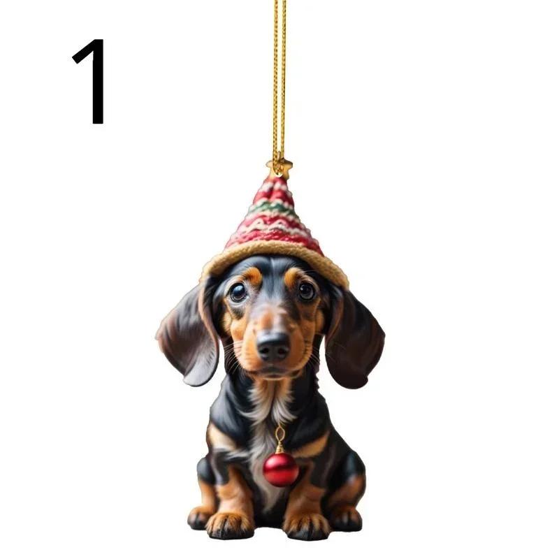 Christmas Cartoon Cute Dog Cat Ornaments Dachshund Dog Hanging Decoration Xmas Tree Pendant Home Party Supplies Car Decor Gifts