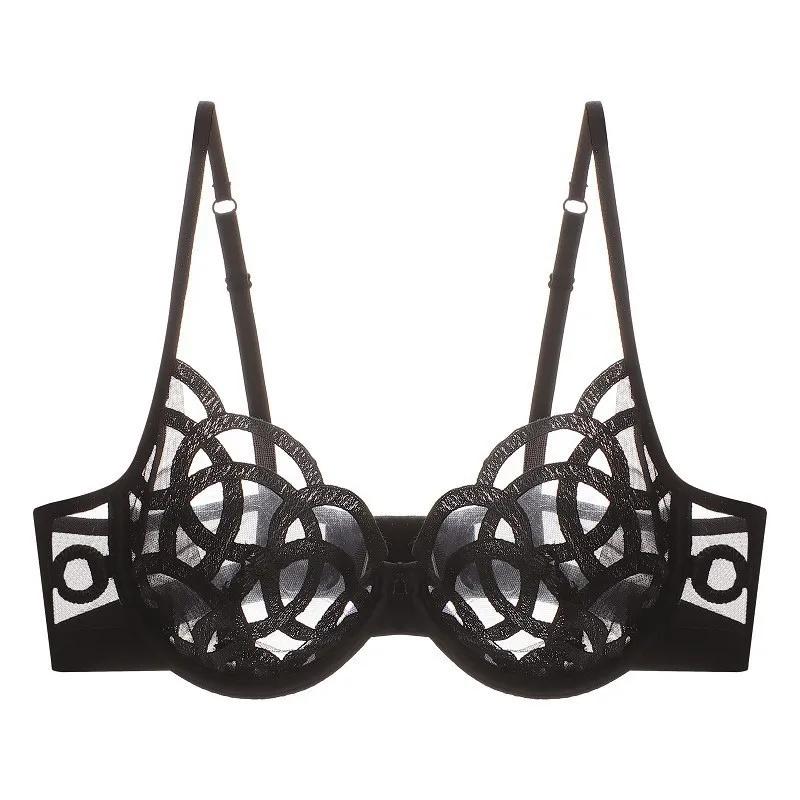 

CINOON, французский прозрачный бюстгальтер, кружевное сексуальное соблазнительное нижнее белье, женский ультратонкий бюстгальтер с эффектом пуш-ап, ажурный бюстгальтер без косточек, нижнее белье XL чёрный